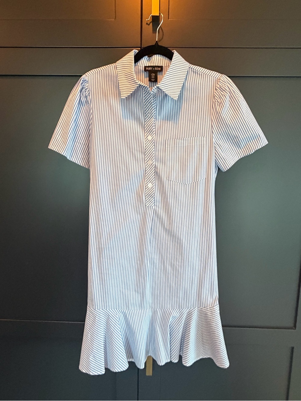 New Blue Stripe Short-Sleeve Shirt Dress